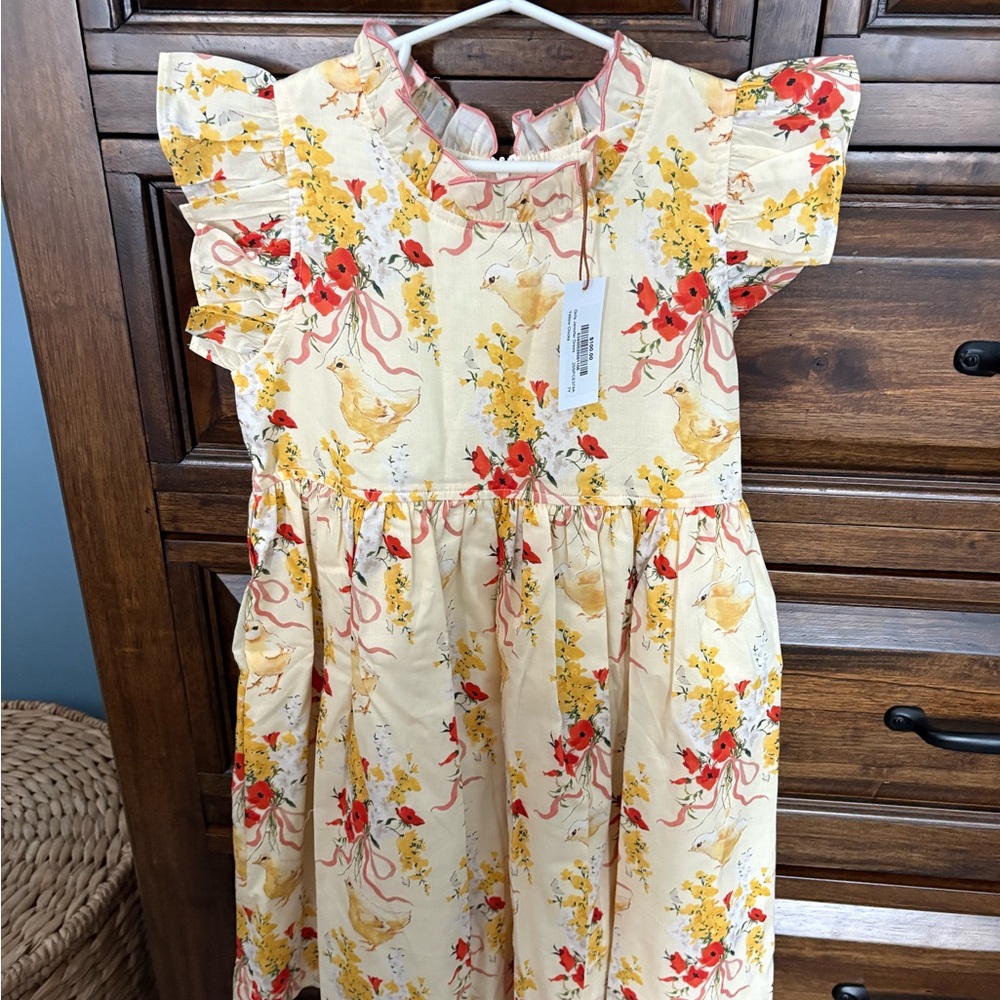 Pink Chicken Floral Yellow Chick Dress